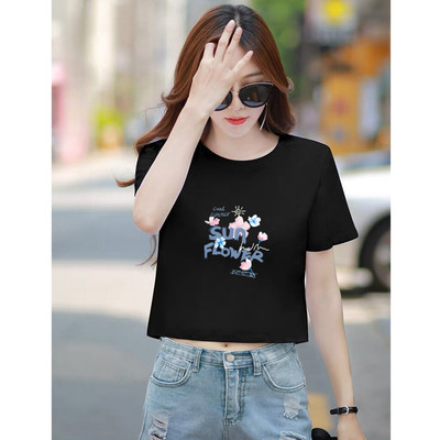 Áo croptop nữ rộng in chữ Sun Flower chất cotton Loza GT6494