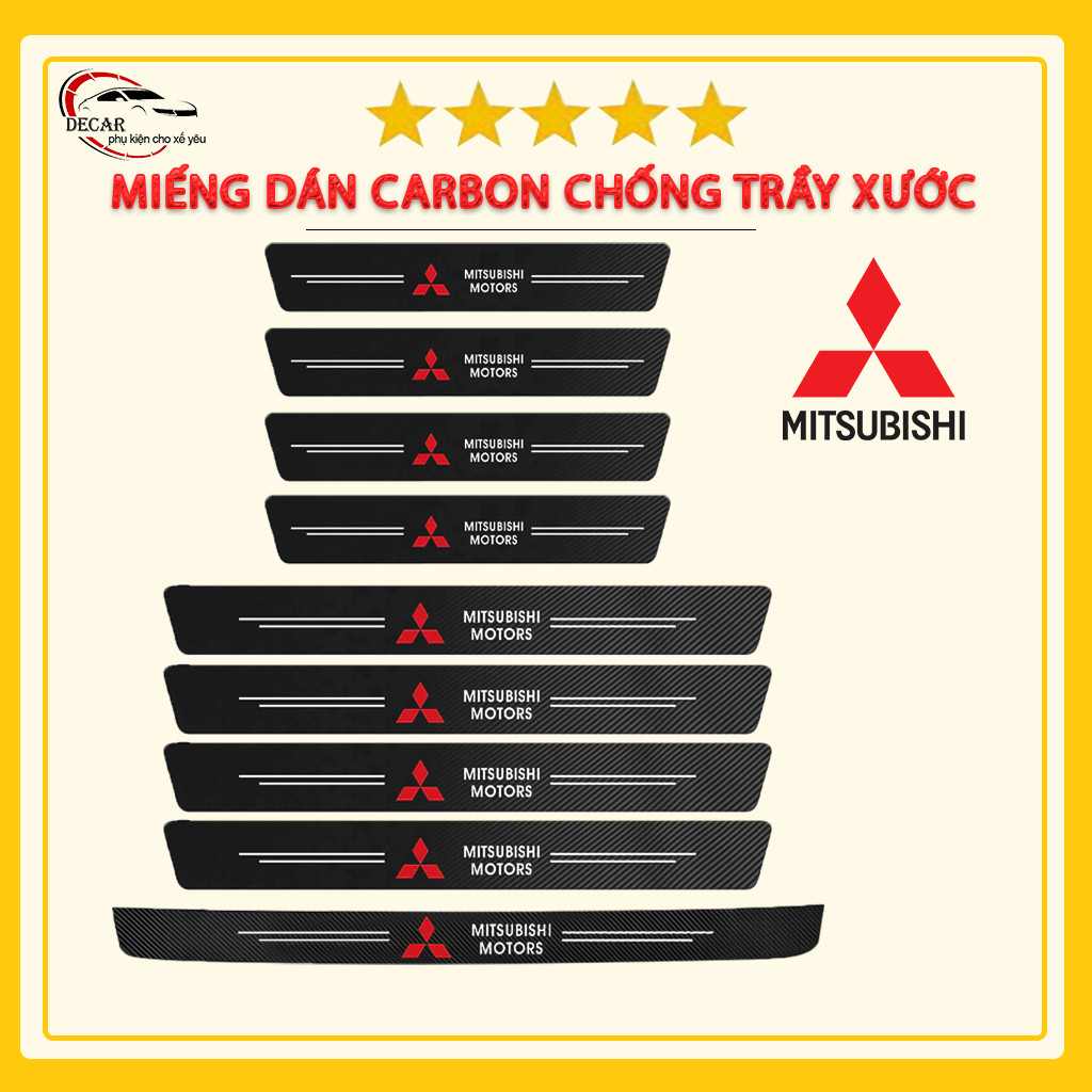 Bộ 9 miếng dán vân carbon nẹp cửa chống trầy xước bậc lên xuống ô tô Mitsubishi Xpander,Outlander,Attrage,Triton,Pajero