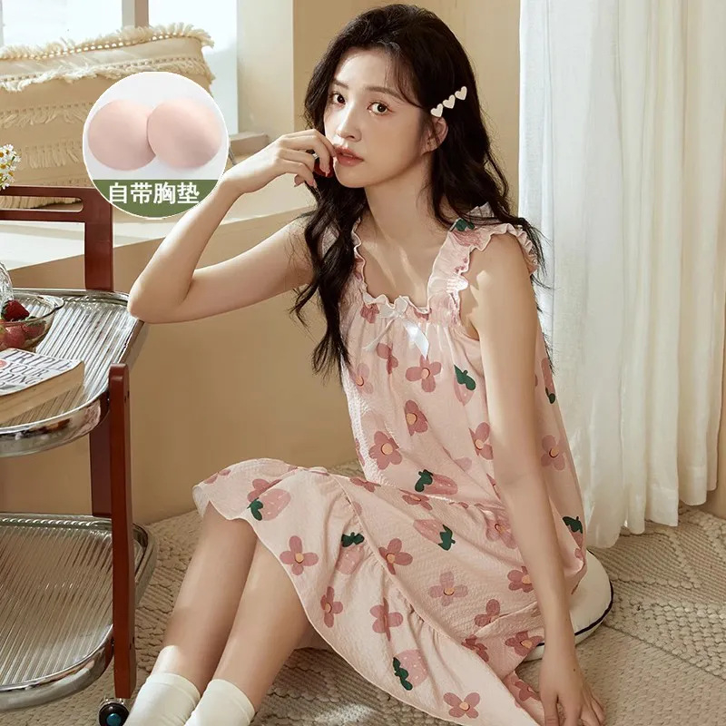Váy Ngủ Nữ Hai Dây Bèo Họa Tiết Xinh Xắn Hàng QC Cao Cấp Chất Mềm Mát, Có Đệm Ngực [VN2307] | BigBuy360 - bigbuy360.vn