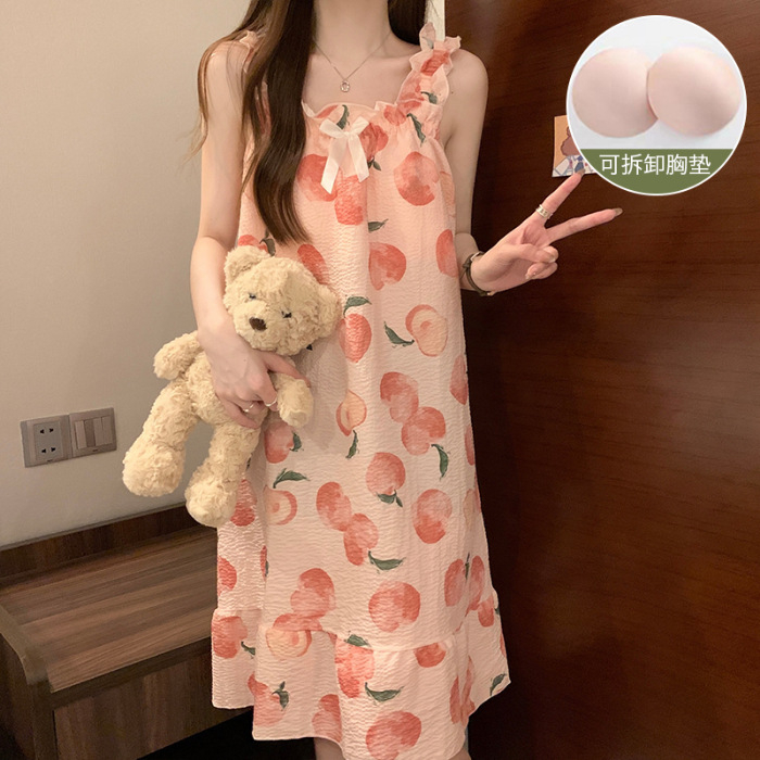 Váy Ngủ Nữ Hai Dây Bèo Họa Tiết Xinh Xắn Hàng QC Cao Cấp Chất Mềm Mát, Có Đệm Ngực [VN2307] | BigBuy360 - bigbuy360.vn
