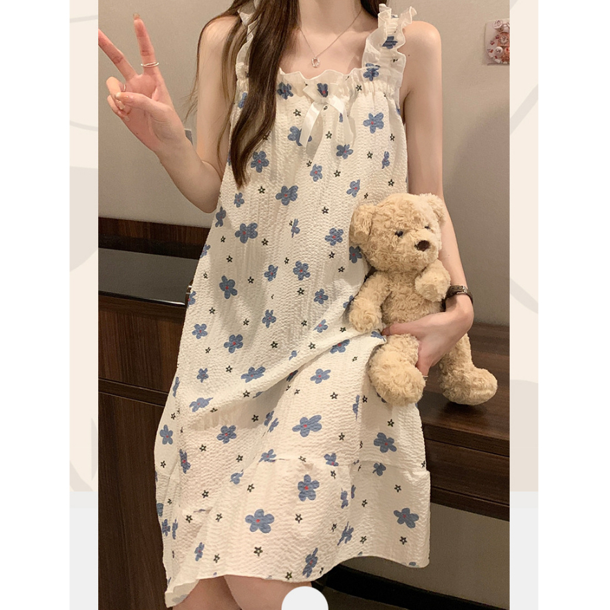 Váy Ngủ Nữ Hai Dây Bèo Họa Tiết Xinh Xắn Hàng QC Cao Cấp Chất Mềm Mát, Có Đệm Ngực [VN2307] | BigBuy360 - bigbuy360.vn