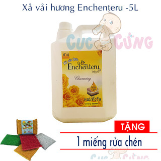  Nước xả vải Thái Lan thơm lâu hương Enchenteru 5KG  5000ml  - hương nước hoa tặng 1 miếng rửa chén kim tuyến 