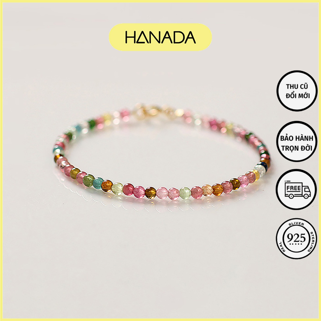 Lắc Tay Bạc 925 Hanada Đá Thiên Nhiên Tourmaline Vòng Tay Đá Nhiều Màu Mix Bạc 1141