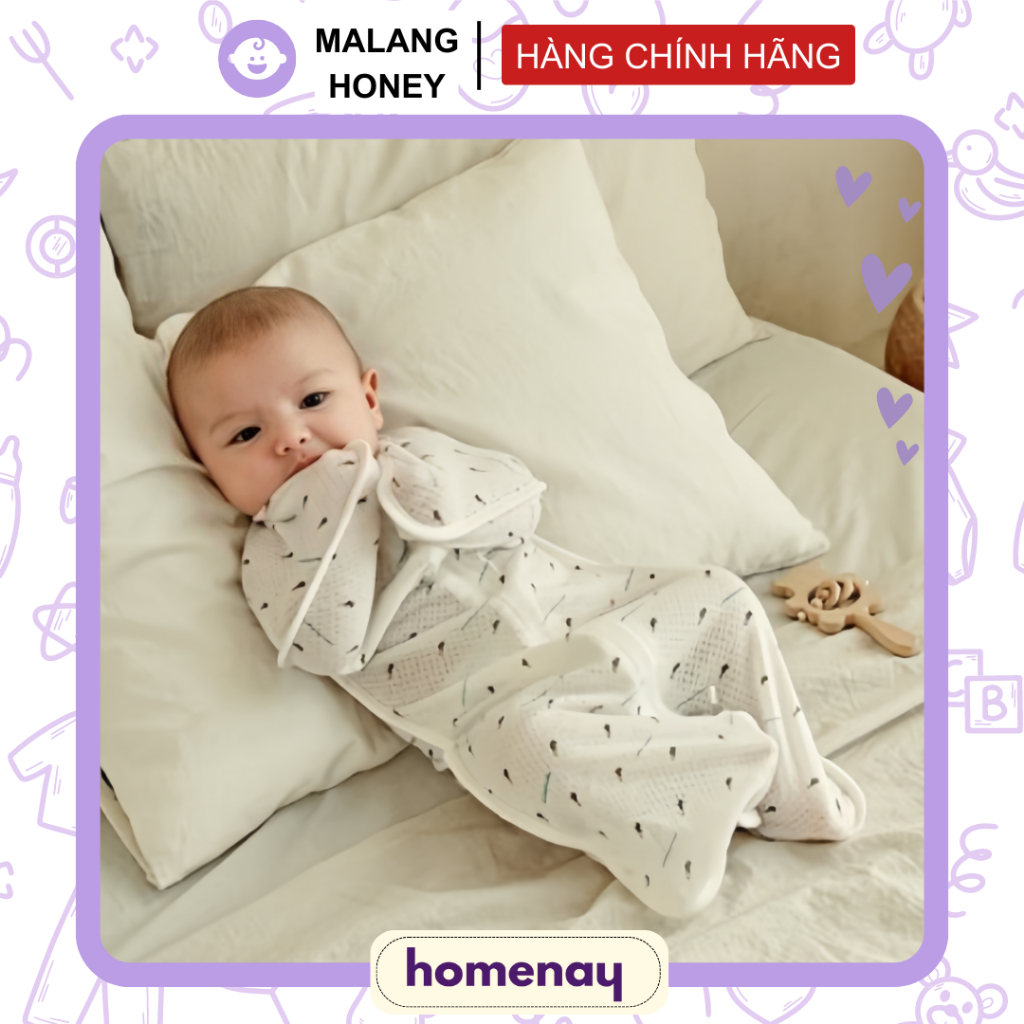 Nhộng chũn Malang Honey Hàn Quốc vải Mesh thoáng khí giúp bé ngủ ngon, ngủ sâu, tránh giật mình ( trùm chân)