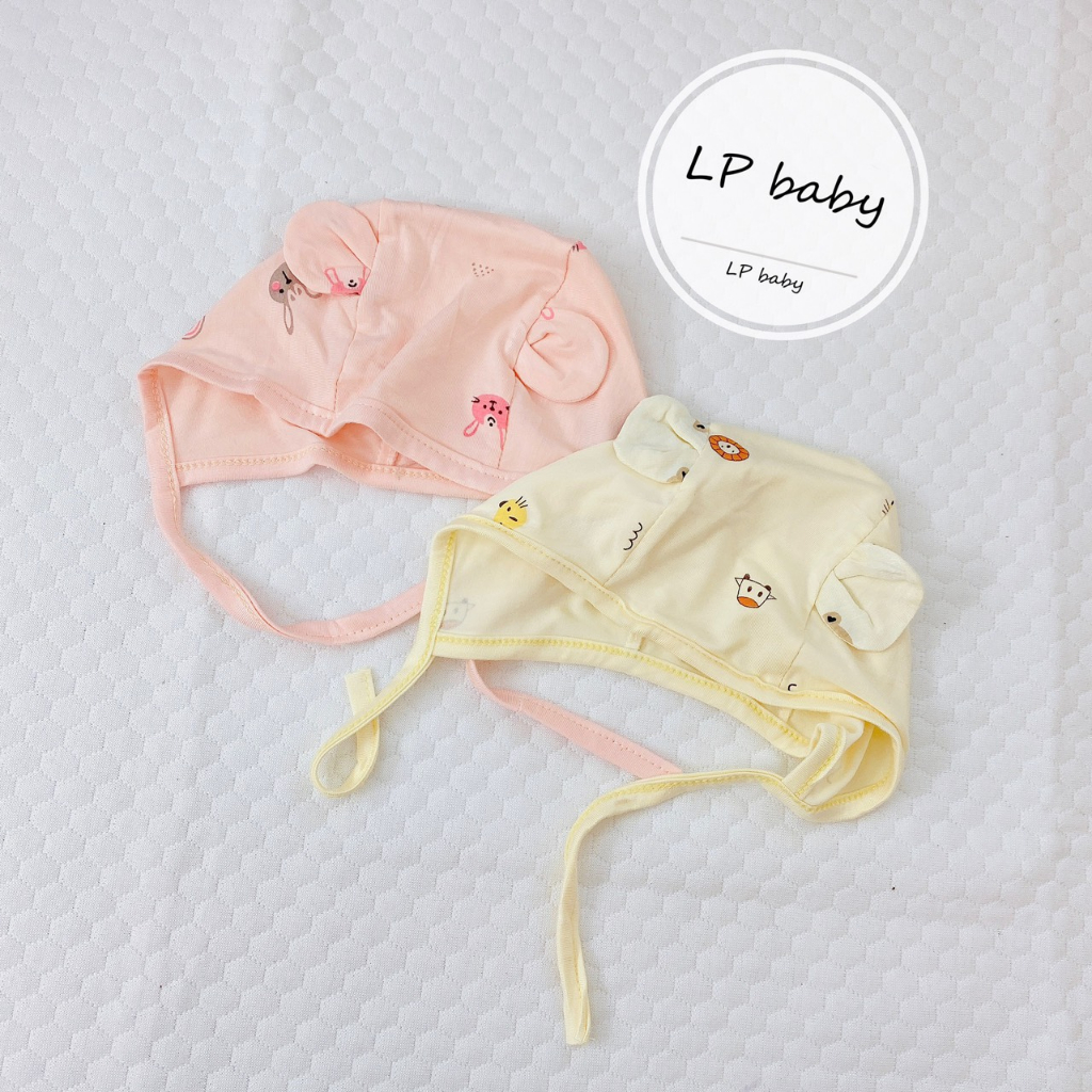 Mũ sơ sinh BUỘC DÂY CÓ TAI THUN PETIT MỀM MỊN CO GIÃN TỐT họa tiết đáng yêu cho bé M20