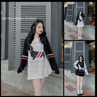 Áo Phông Áo Thun Nữ Dài Tay Dáng Thụng Mix Hình IN Sọc 2 Màu Trắng Đen Cotton 40-70KG 2 Màu mẫu AODOGSOCTRANGDO.PT239