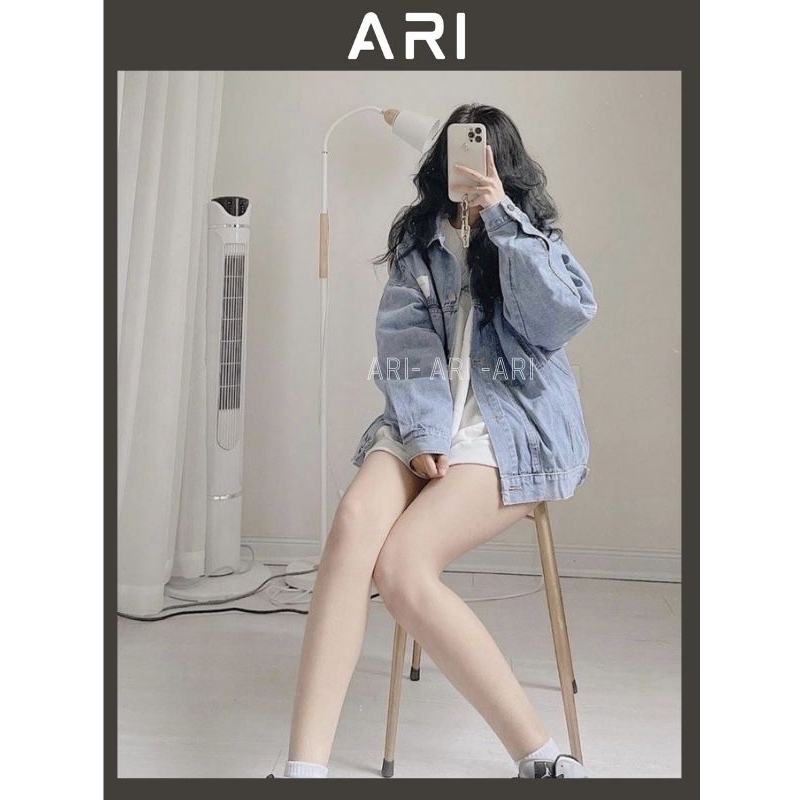 Áo khoác bò jeans phom rộng thêu logo kiểu dáng hàn quốc ulzzang -áo khoác jeans unisex cực xinh trẻ chung năng động-ARI