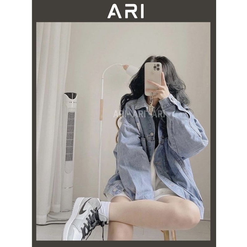 Áo khoác bò jeans phom rộng thêu logo kiểu dáng hàn quốc ulzzang -áo khoác jeans unisex cực xinh trẻ chung năng động-ARI