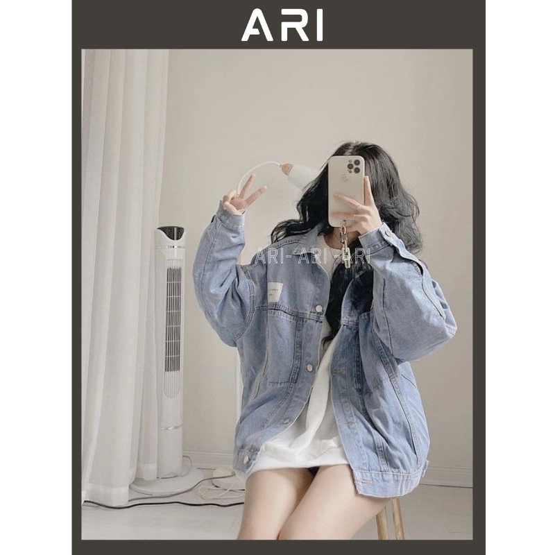 Áo khoác bò jeans phom rộng thêu logo kiểu dáng hàn quốc ulzzang -áo khoác jeans unisex cực xinh trẻ chung năng động-ARI