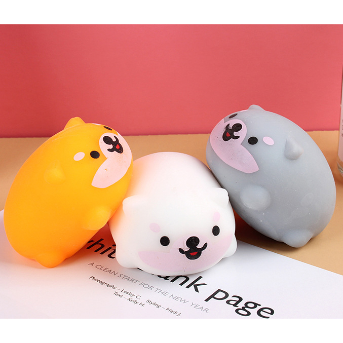 Squishy chó shiba inu bóp xả stress, đồ chơi bóp mềm hình chó 3 màu cam, xám, trắng giảm căng thẳng