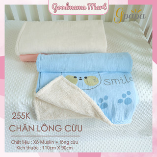Chăn Lông Cừu Chất Liệu Xô Muslin và Lông Cừu Gpapa kích thước 110*90cm cực mềm mại, ấm áp