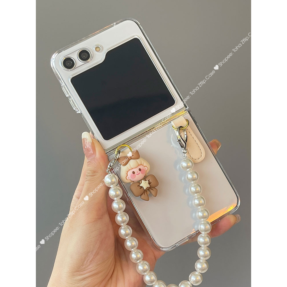 Ốp Trong Suốt Samsung Z Flip 5 / ZFlip5  hình cô gái đai da có dây xách ngọc sang chảnh/ Z Flip5 / ZFlip5