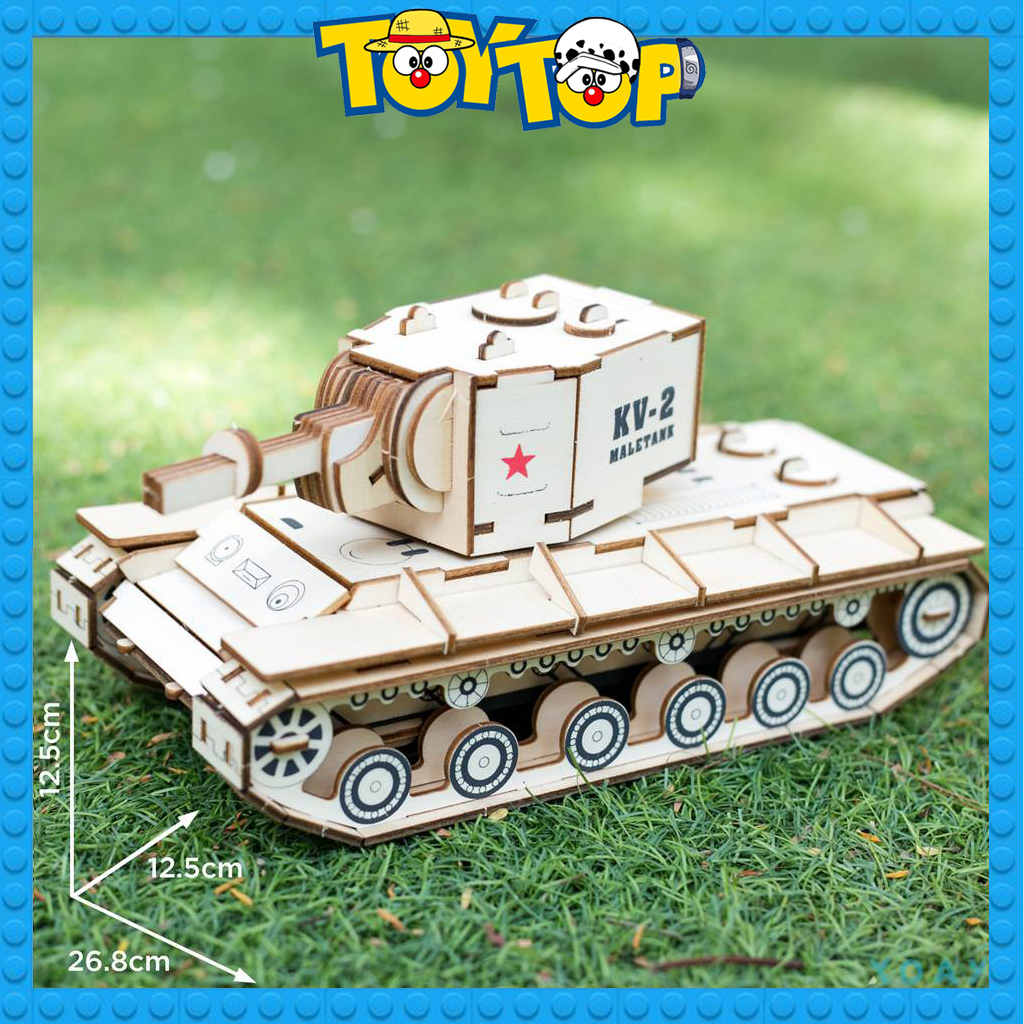 Bộ đồ chơi ghép hình bằng gỗ mô hình KV-2 Male Tank xe tăng quân sự Laser 3D G-P282