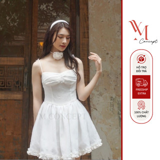 YM Concept Đầm Thiết Kế Trắng Xòe 2 Dây Đính Bướm Vai Phong Cách Tiểu Thư Desi Dress - D0759