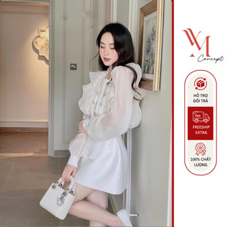 YM Concept Set Áo Viền Bèo Phối Dây Đính Đá + Chân Váy - D0757