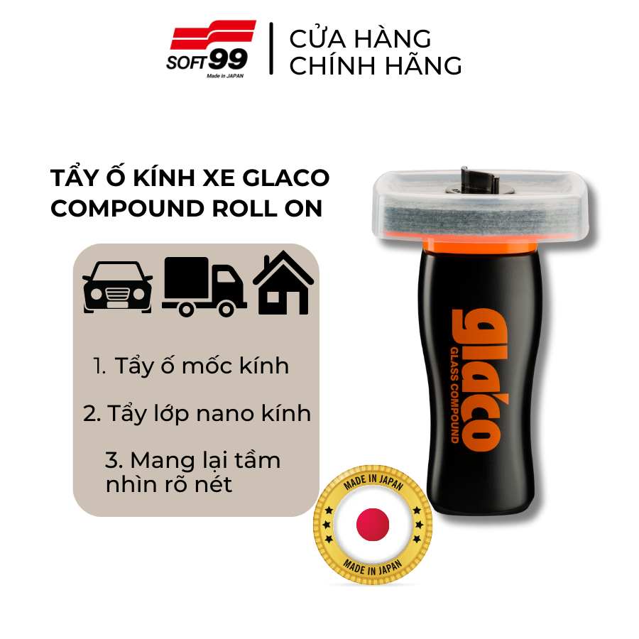 Tẩy Ố, Tẩy Nano Kính Xe Ôtô Glaco Glass Compound Roll On G-47 Soft99 100ml
