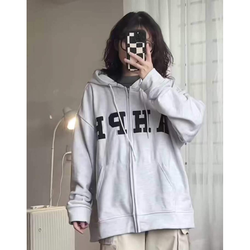 Pass áo khoác nỉ hoodie zip thêu AHPH, mới 100%