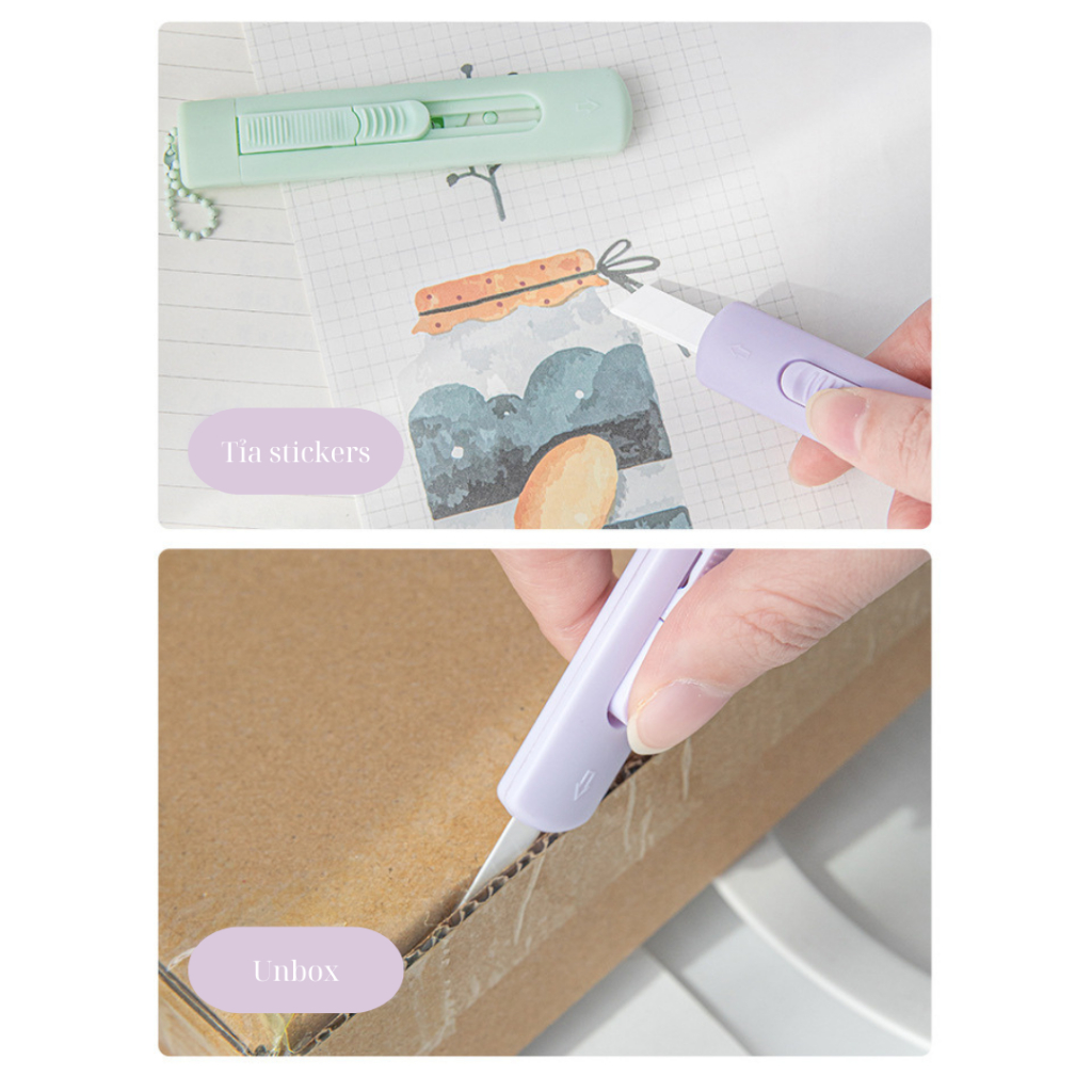 Dao Rọc Giấy ABS Màu Morandi Pastel Kèm Dây Treo