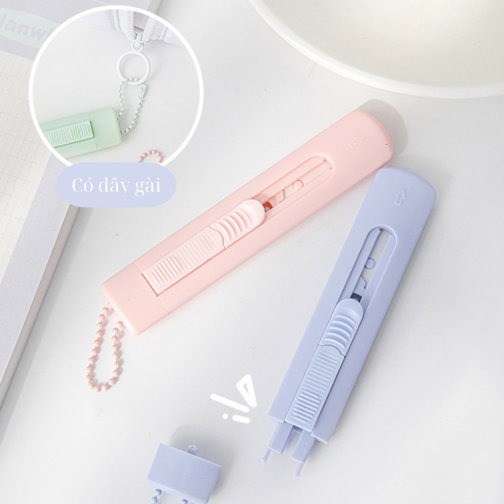 Dao Rọc Giấy ABS Màu Morandi Pastel Kèm Dây Treo