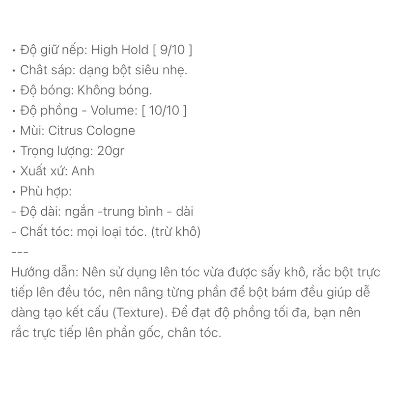 Bột tạo phồng tóc 350 pass 99