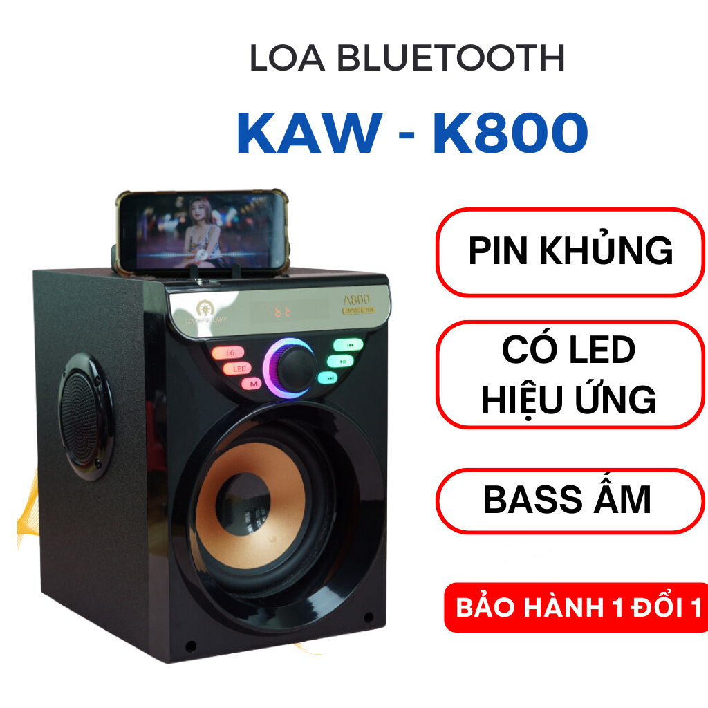 Loa karaoke mini TLC - KAW K800 ,kết nối Bluetooth âm thanh sống động, bass trầm ấm tặng kèm mic - BH 6 tháng