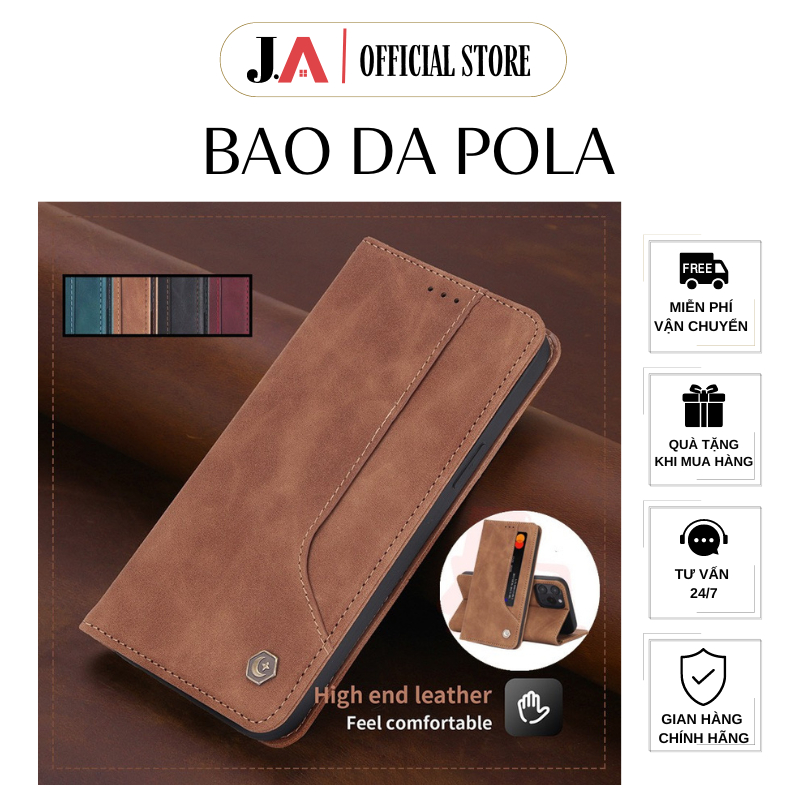 Bao Da Gập Kiểu Ví POLA Phong Cách Retro cho IPhone, Ốp Lưng Có Ngăn Đụng Thẻ, Chất Lượng Cao (J.A O