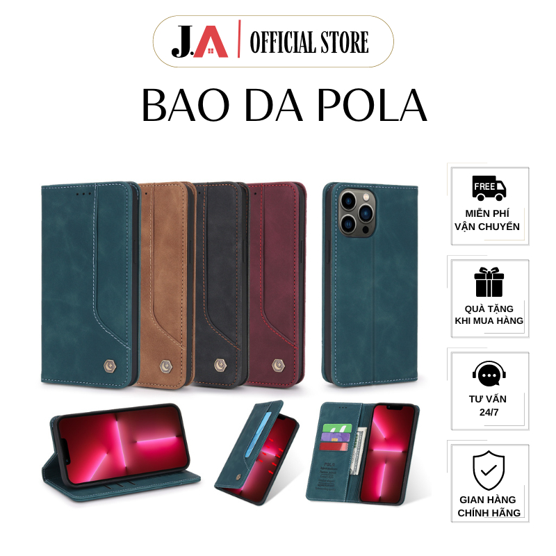 Bao Da Gập Kiểu Ví POLA Phong Cách Retro cho IPhone, Ốp Lưng Có Ngăn Đụng Thẻ (J.A OFFICIAL STORE)