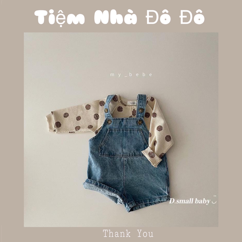 Quần yếm Jean Bò vải mềm mại tông màu trơn cực đễ phối đồ cho bé gái bé trai em bé sơ sinh 7-15kg