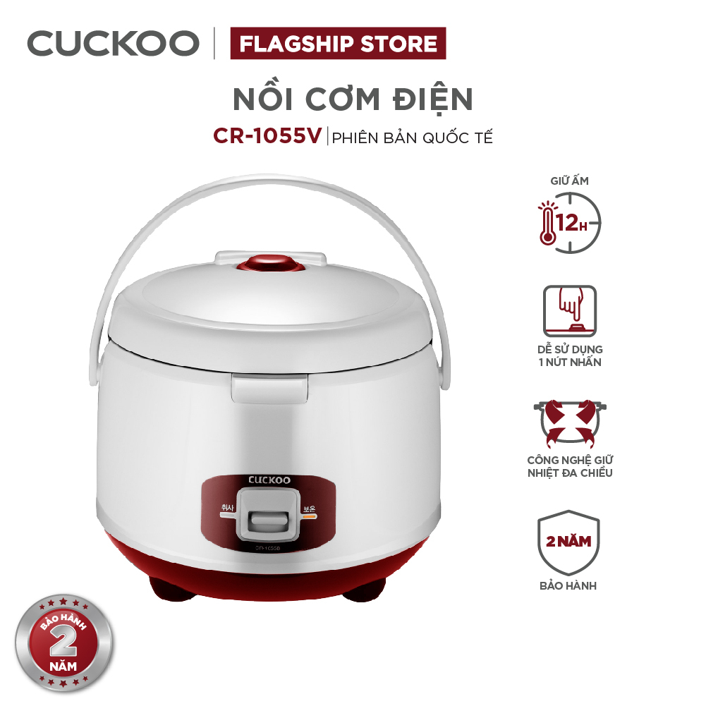 Nồi cơm điện tử Cuckoo CR-1055 1,8 lít màu trắng đỏ phiên bản tiếng Anh - Hàng Chính hãng Cuckoo Vina