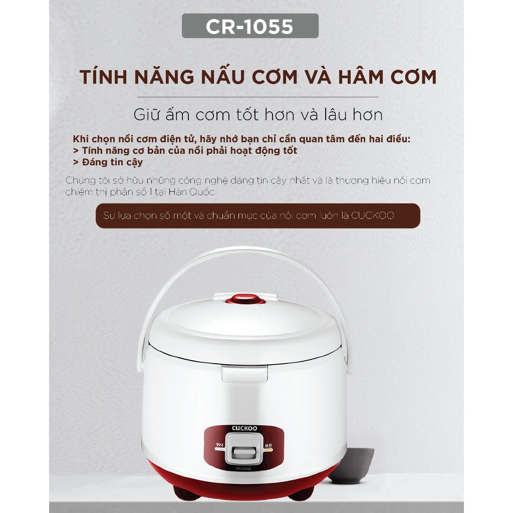 Nồi cơm điện tử Cuckoo CR-1055 1,8 lít màu trắng đỏ phiên bản tiếng Anh - Hàng Chính hãng Cuckoo Vina