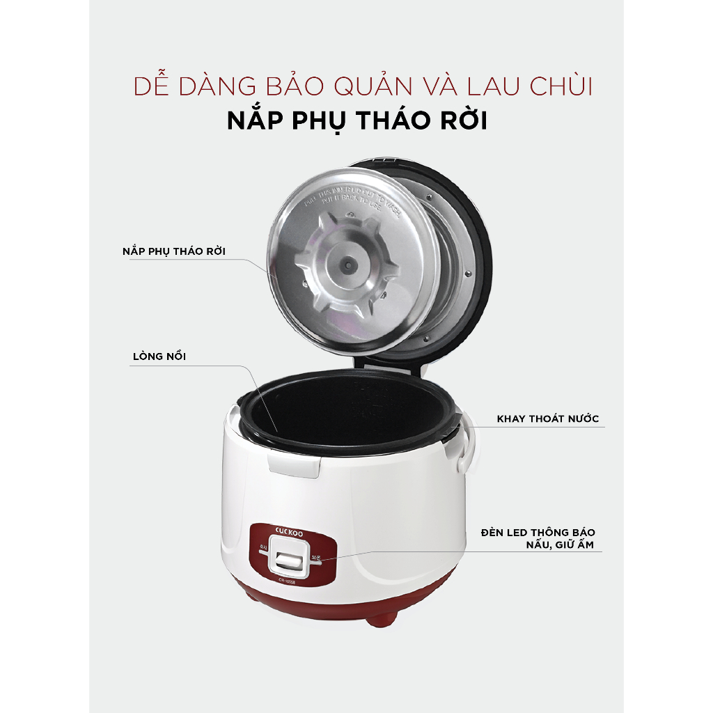 Nồi cơm điện tử Cuckoo CR-1055 1,8 lít màu trắng đỏ phiên bản tiếng Anh - Hàng Chính hãng Cuckoo Vina