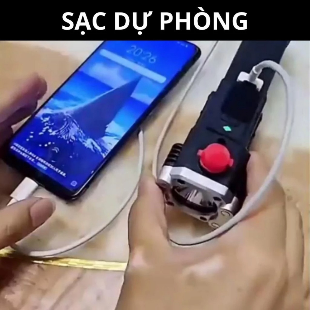 ĐÈN PIN ĐA NĂNG SIÊU SÁNG KÈM BÚA 4 IN 1 Và Cáp Sạc USB