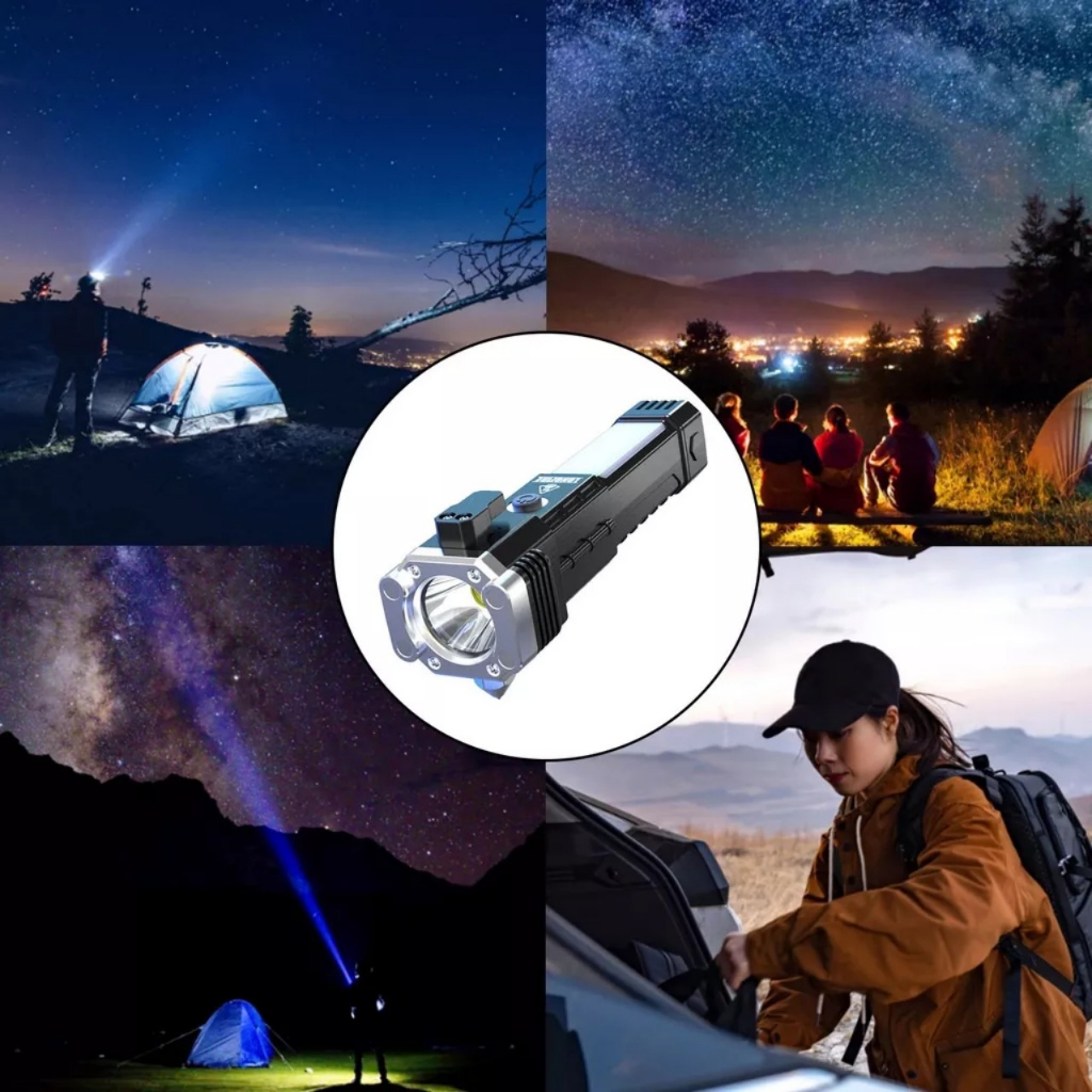 ĐÈN PIN ĐA NĂNG SIÊU SÁNG KÈM BÚA 4 IN 1 Và Cáp Sạc USB