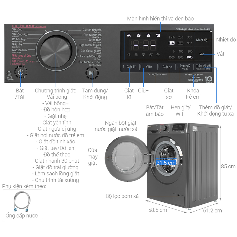 Máy giặt LG AI DD Inverter 9 kg FV1409S4M