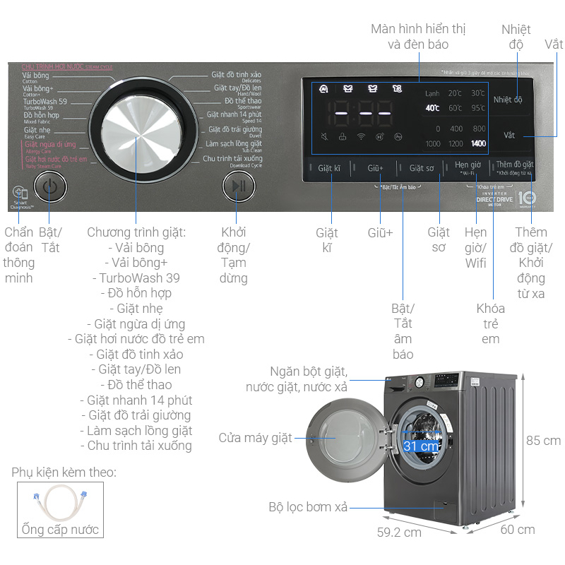 Máy giặt LG AI DD Inverter 10 kg FV1410S4B