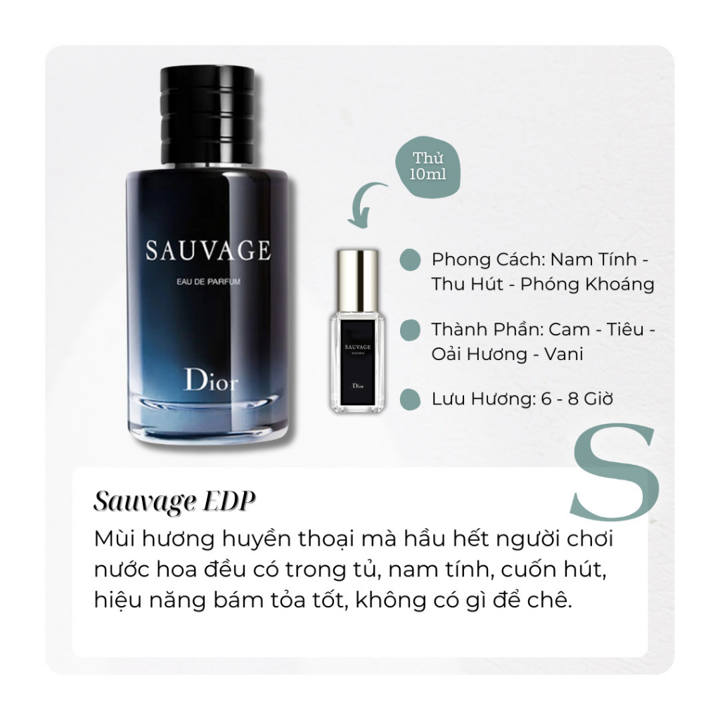 Đì O Sau Va Ge Các Bản - Mẫu Thử Nước Hoa - Nam Tính, Quyến Rũ, Thu Hút