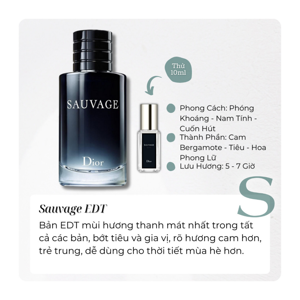 Đì O Sau Va Ge Các Bản - Mẫu Thử Nước Hoa - Nam Tính, Quyến Rũ, Thu Hút