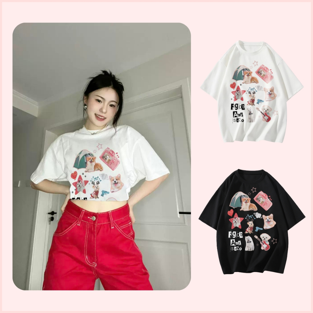 Áo thun Unisex Over Size PINKSTORE29 hình icon thú cưng dễ thương A5842