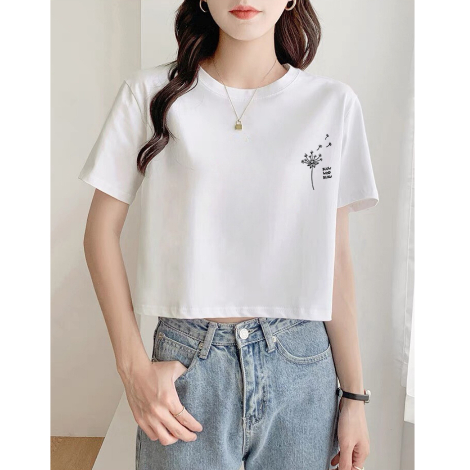 Áo thun croptop nữ form rộng in hình hoa bồ công anh - Áo croptop nữ Loza GT6499