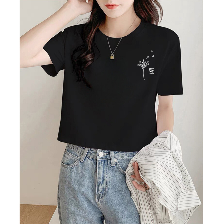 Áo thun croptop nữ form rộng in hình hoa bồ công anh - Áo croptop nữ Loza GT6499