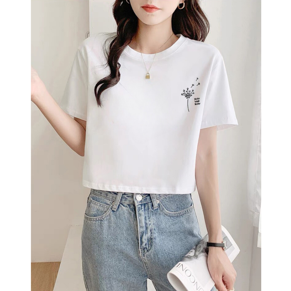 Áo thun croptop nữ form rộng in hình hoa bồ công anh - Áo croptop nữ Loza GT6499