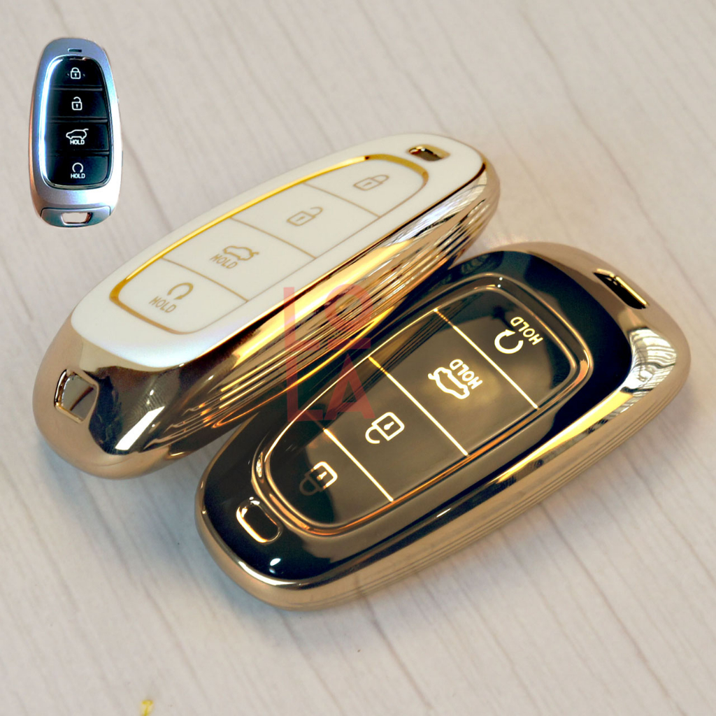 Ốp Chìa Khoá Hyundai Santafe 2024 ,SantaFe 2021-2022, Tucson 2022 ô tô vỏ bọc smartkey bằng nhựa Tpu mạ vàng sang trọng