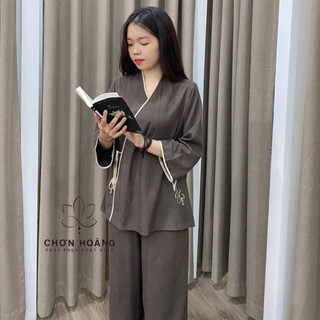 Đồ lam đi chùa - bộ xô ấn thắt nơ mỉm cười chơn hoàng