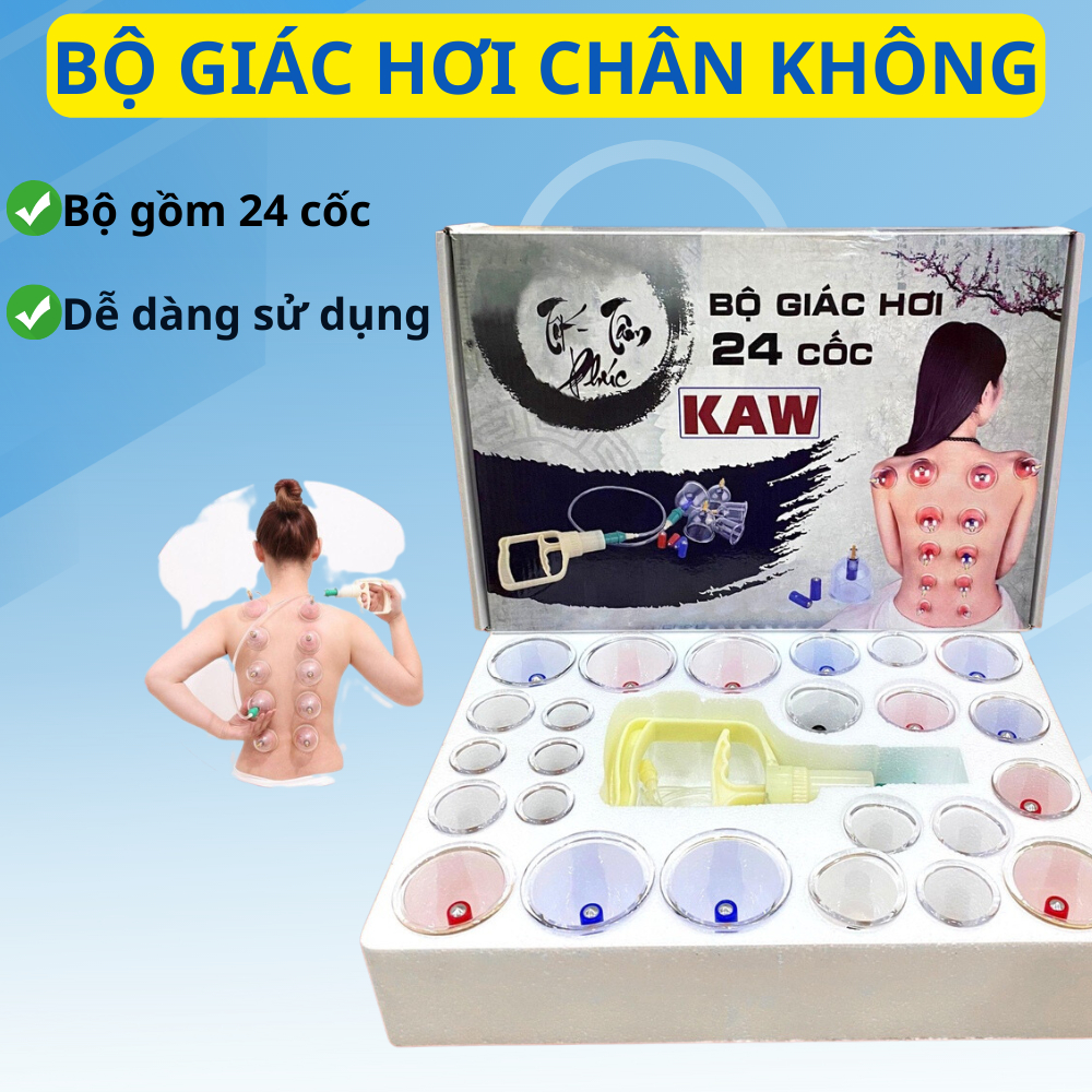 Bộ giác hơi chân không KAW không dùng lửa 24 ống giúp giảm mệt mỏi, cảm lạnh bảo hành 12 tháng