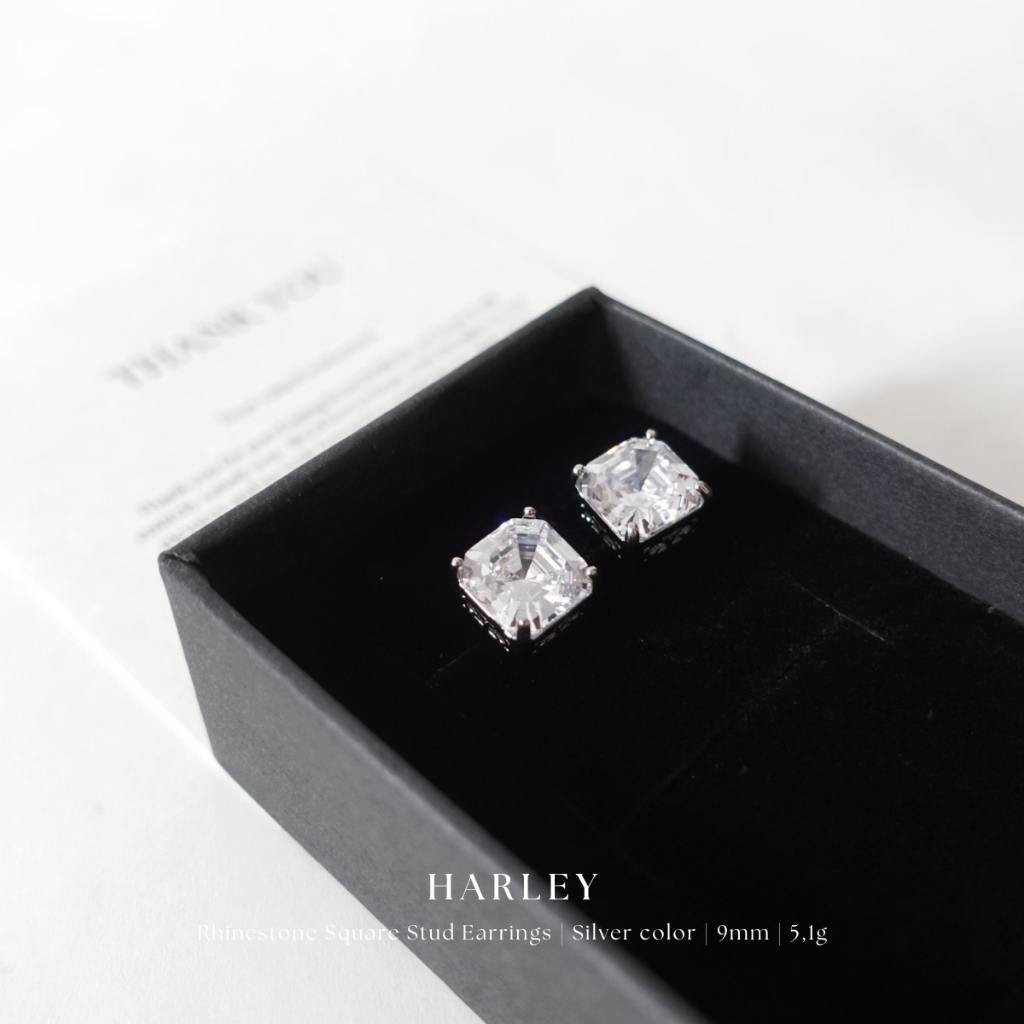 Bông tai, khuyên tai đi tiệc✨ đính đá CZ màu bạc hình vuông✨phong cách Hàn Quốc sang trọng thanh lịch✨, Harley Jewelry