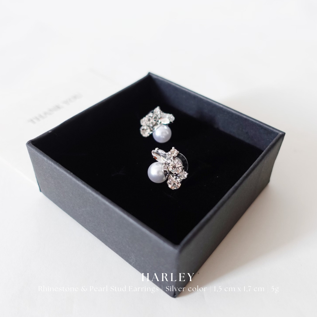 Bông tai, khuyên tai đi tiệc ✨đính đá và hạt✨ màu bạc phong cách Hàn Quốc sang trọng thanh lịch, Harley Jewelry