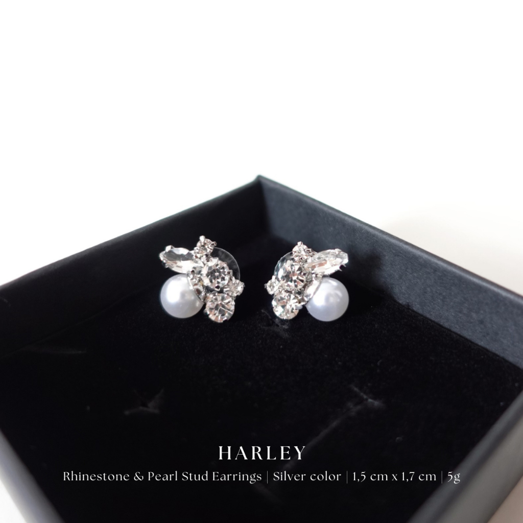 Bông tai, khuyên tai đi tiệc ✨đính đá và hạt✨ màu bạc phong cách Hàn Quốc sang trọng thanh lịch, Harley Jewelry