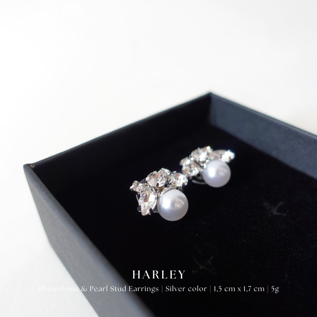 Bông tai, khuyên tai đi tiệc ✨đính đá và hạt✨ màu bạc phong cách Hàn Quốc sang trọng thanh lịch, Harley Jewelry