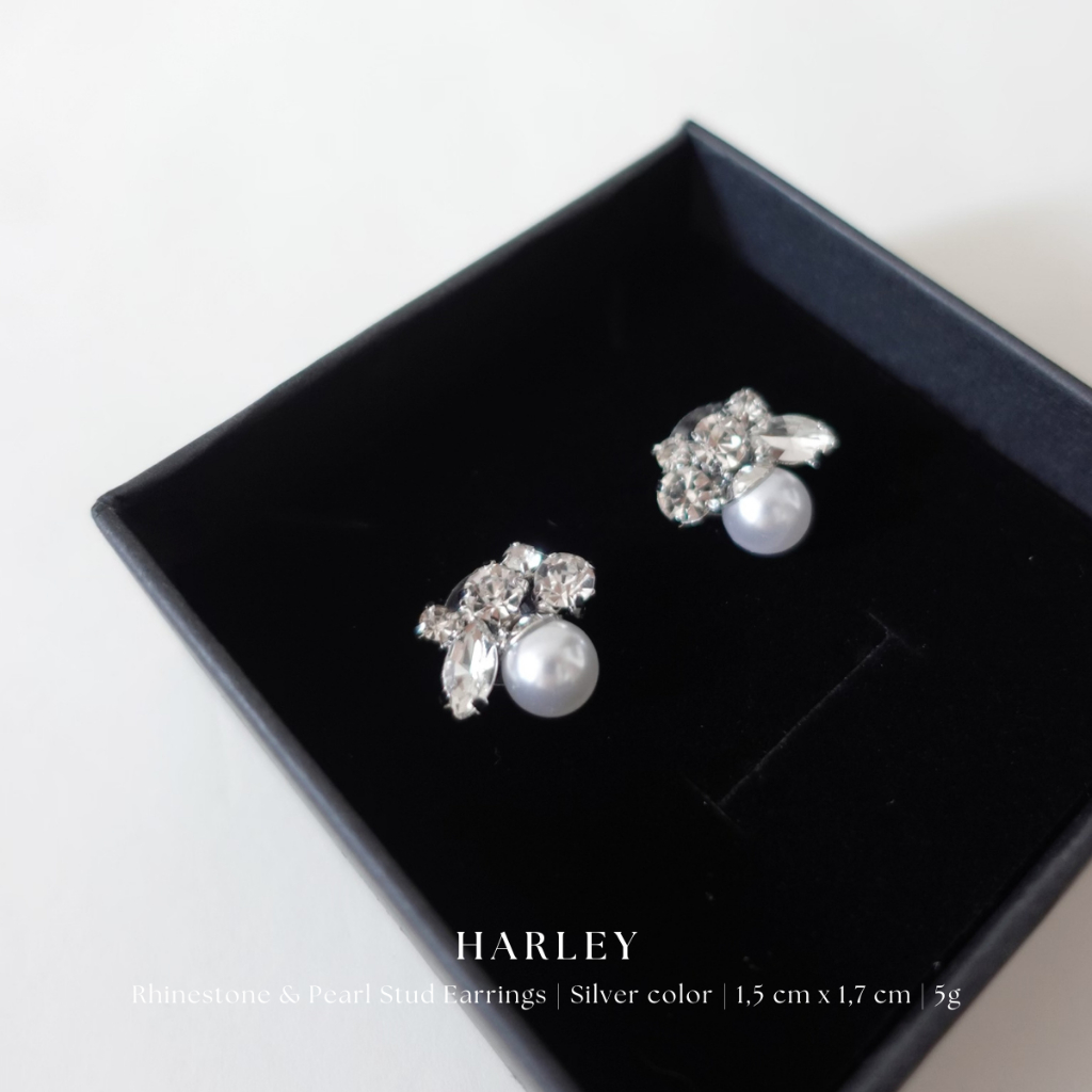 Bông tai, khuyên tai đi tiệc ✨đính đá và hạt✨ màu bạc phong cách Hàn Quốc sang trọng thanh lịch, Harley Jewelry