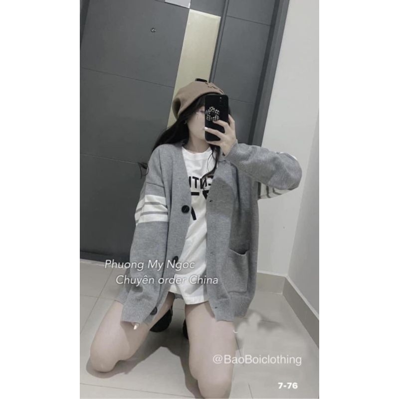 Áo cadigan pha sọc tay hàng QC